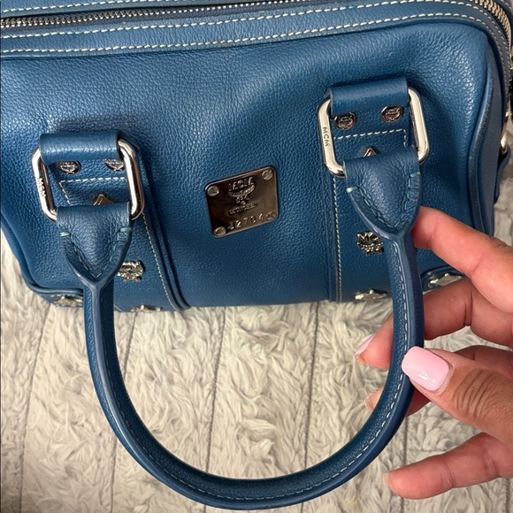 MCM Teal Leather Satchel with Silver Details - Picture 8 of 14